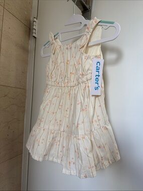 Carter's Cream Sundress with Peach Rose Gold Floral and Tie Straps